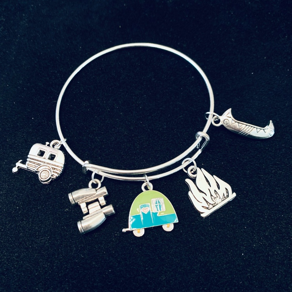 Camping themed bangle bracelet